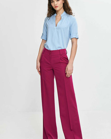 Pink Womens Trousers 211814 Wide Leg with Creases Detail