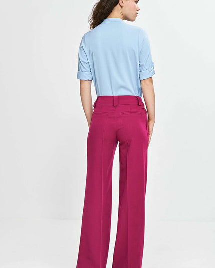 Pink Womens Trousers 211814 Wide Leg with Creases Detail