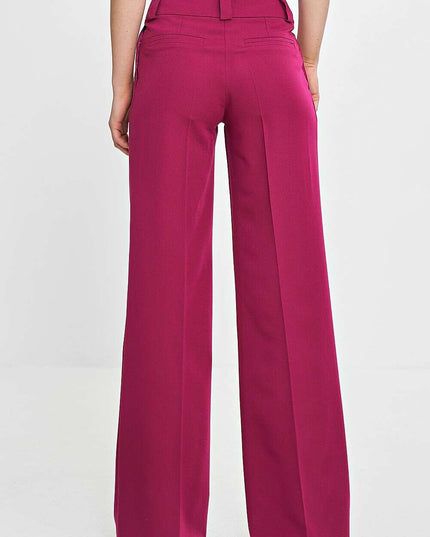 Pink Womens Trousers 211814 Wide Leg with Creases Detail