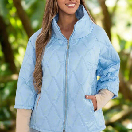 Casual Quilted Jacket Three Quarter Sleeves Polyester Women