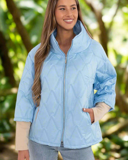 Casual Quilted Jacket Three Quarter Sleeves Polyester Women