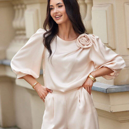 Elegant Satin Rose Blouse - Luxurious Fashion Statement