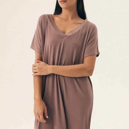 Viscose Nightshirt – Knee-Length, Loose Fit, Short Sleeve, Silky Comfort