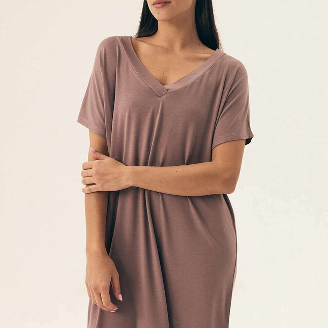 Viscose Nightshirt – Knee-Length, Loose Fit, Short Sleeve, Silky Comfort