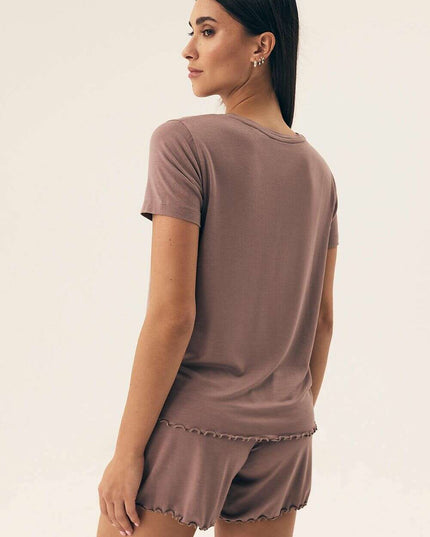 Women’s Viscose Pajama Set – Lace Trim, Short Sleeve Top & Shorts