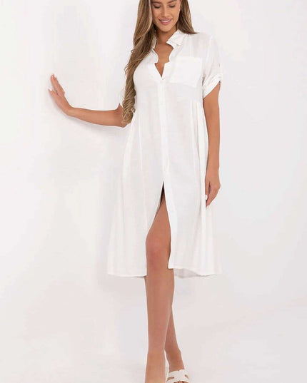 Tres Elite Midi Flared Shirt Dress Viscose Blend Comfort