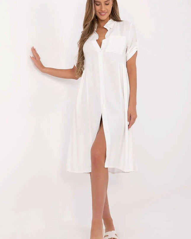 Tres Elite Midi Flared Shirt Dress Viscose Blend Comfort