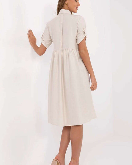 Tres Elite Midi Flared Shirt Dress Viscose Blend Comfort