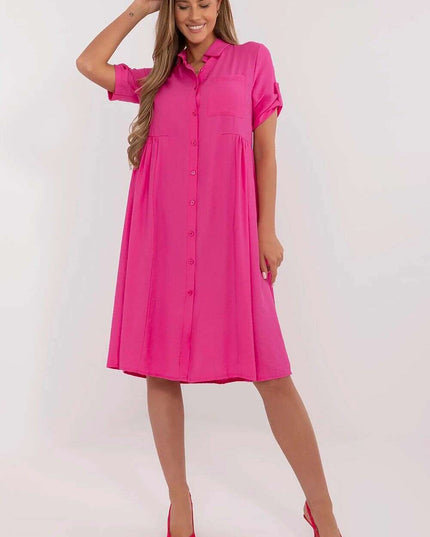 Tres Elite Midi Flared Shirt Dress Viscose Blend Comfort