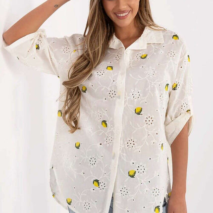Beige Cotton Shirt Model 212064 With Lemon Print Design