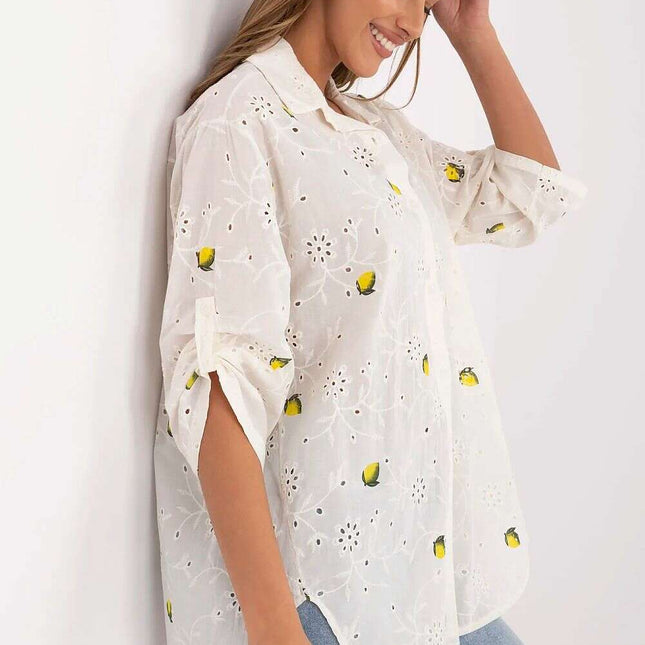 Beige Cotton Shirt Model 212064 With Lemon Print Design