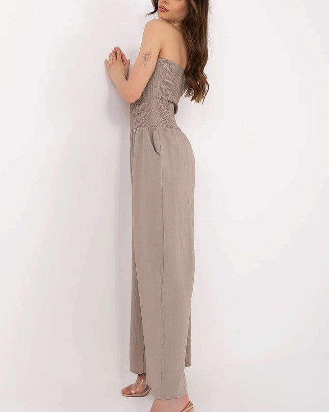 Beige Jumpsuit With Spanish Neckline And Wide Legged
