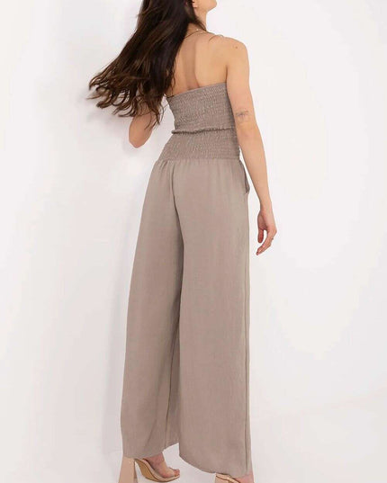 Beige Jumpsuit With Spanish Neckline And Wide Legged
