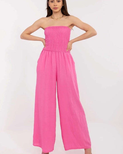 Beige Jumpsuit With Spanish Neckline And Wide Legged