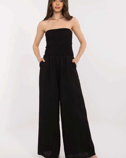 Beige Jumpsuit With Spanish Neckline And Wide Legged