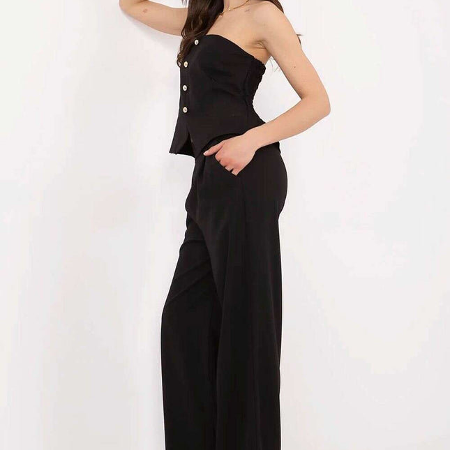Elegant Women Vest And Pants Set 212274 Draped Silhouette