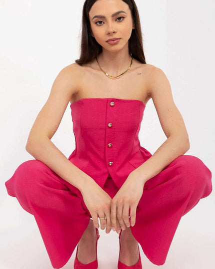 Elegant Women Vest And Pants Set 212274 Draped Silhouette