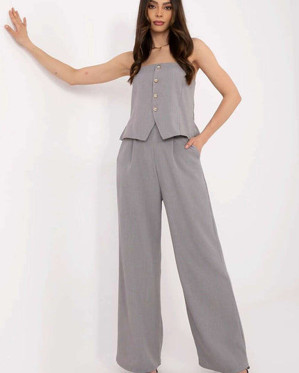 Elegant Women Vest And Pants Set 212274 Draped Silhouette