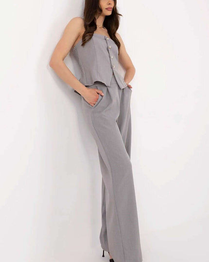 Elegant Women Vest And Pants Set 212274 Draped Silhouette