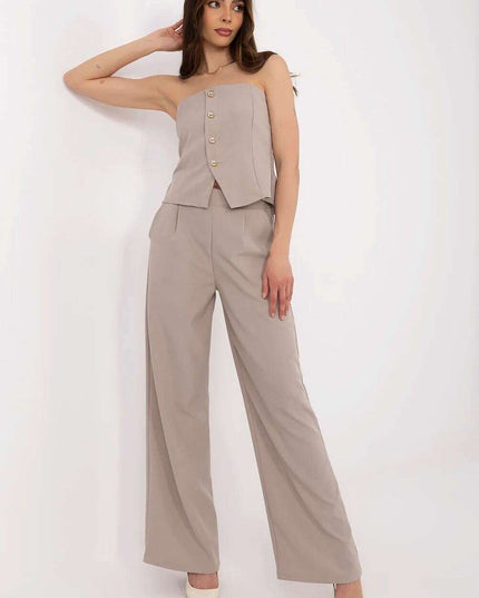 Elegant Women Vest And Pants Set 212274 Draped Silhouette