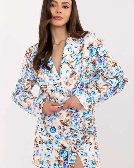 Pink Floral Pattern Skirt Shorts Set With Cropped Blazer