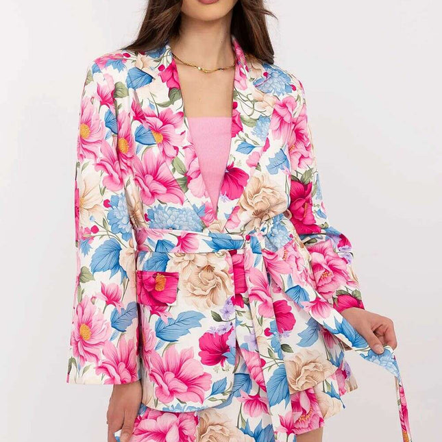 Pink Floral Blazer And Shorts Set For Modern Women