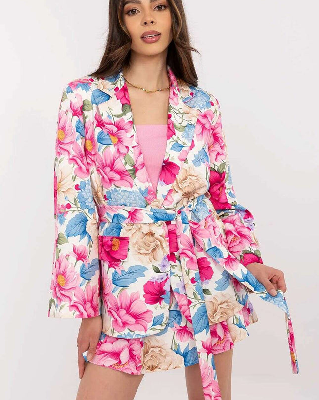 Pink Floral Blazer And Shorts Set For Modern Women
