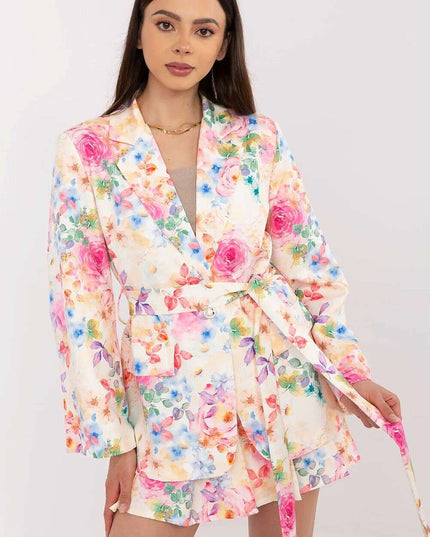 Pink Floral Blazer And Shorts Set For Modern Women