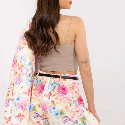 Pink Floral Blazer And Shorts Set For Modern Women