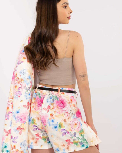 Pink Floral Blazer And Shorts Set For Modern Women