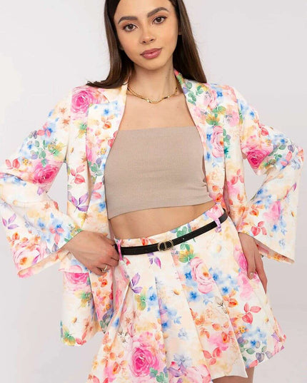 Pink Floral Blazer And Shorts Set For Modern Women