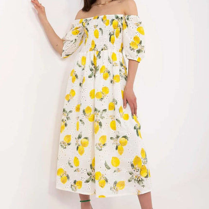 Beige Daydress 212294 Boho Flared Midi Cotton Dress