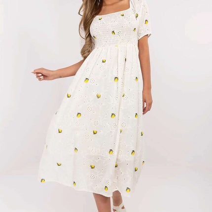 Beige Daydress 212294 Boho Flared Midi Cotton Dress
