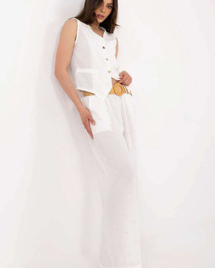 Beige Set With Sleeveless Vest And Wide Leg Trousers