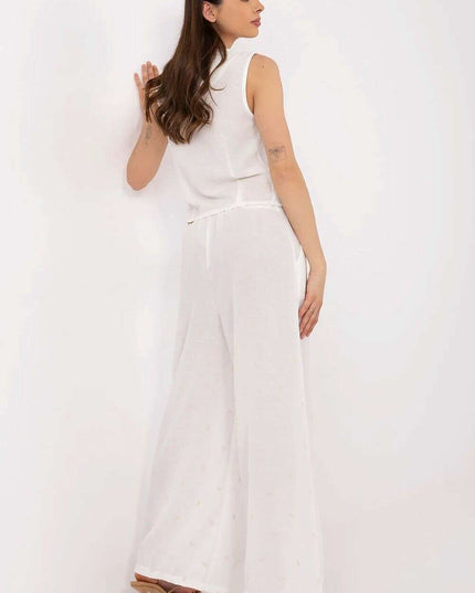 Beige Set With Sleeveless Vest And Wide Leg Trousers