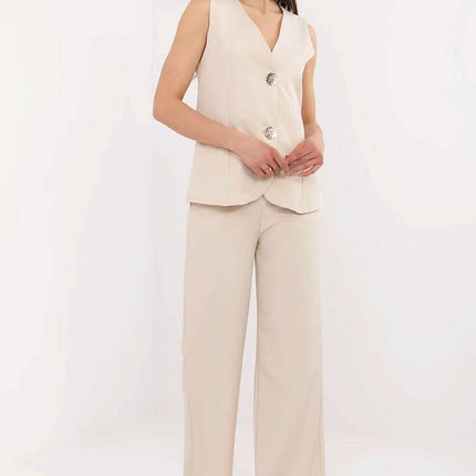 Beige Womens Suit Set With Tailored Vest And Trousers