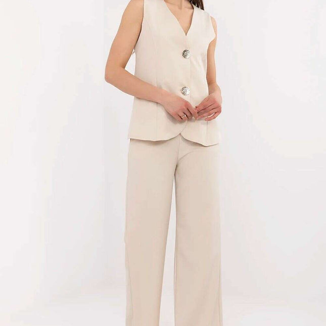 Beige Womens Suit Set With Tailored Vest And Trousers