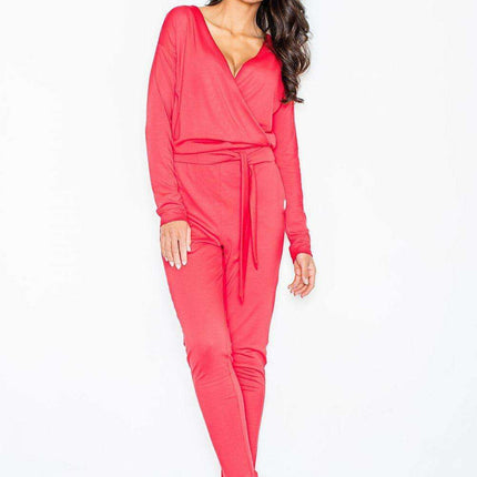 Sophisticated V-Neck Jumpsuit with Adjustable Waist Belt - Effortless Elegance