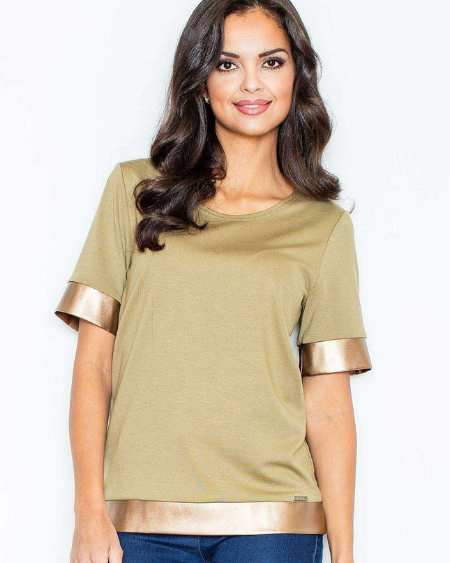 Luxe Gold-Trimmed Knit Blouse by Figl - A Perfect Blend of Comfort and Elegance