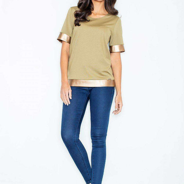 Luxe Gold-Trimmed Knit Blouse by Figl - A Perfect Blend of Comfort and Elegance