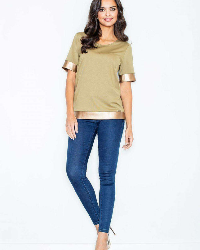Luxe Gold-Trimmed Knit Blouse by Figl - A Perfect Blend of Comfort and Elegance