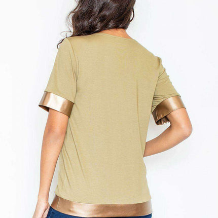 Luxe Gold-Trimmed Knit Blouse by Figl - A Perfect Blend of Comfort and Elegance