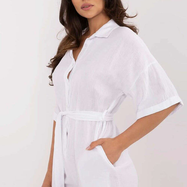 White Muslin Cotton Jumpsuit Model 213055 For Women