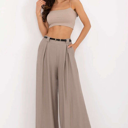Women Palazzo Pants 213059 Beige Lightweight Viscose