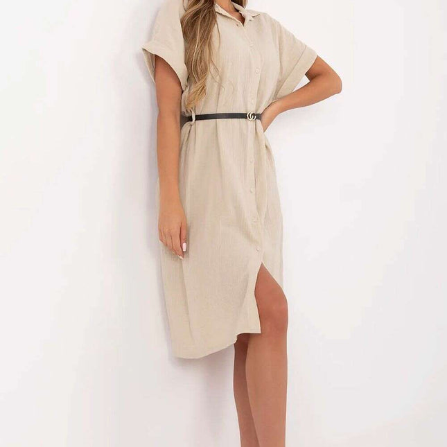 Beige Cotton Daydress 213237 For Everyday Work Silhouette