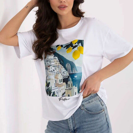 Women T Shirt 213263 Premium Cotton Elastane Blend White