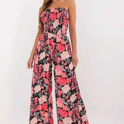 Black Floral Pattern Jumpsuit Viscose For Women Casual Wear