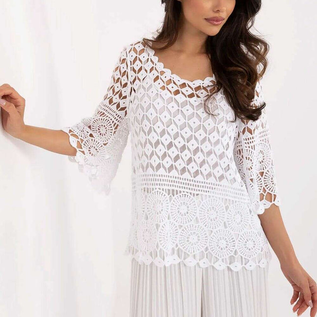 White Openwork Blouse With Camisole Two Piece Set Boho