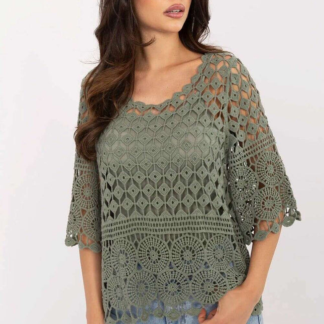 Boho Two Piece Green Blouse And Camisole Set For Women