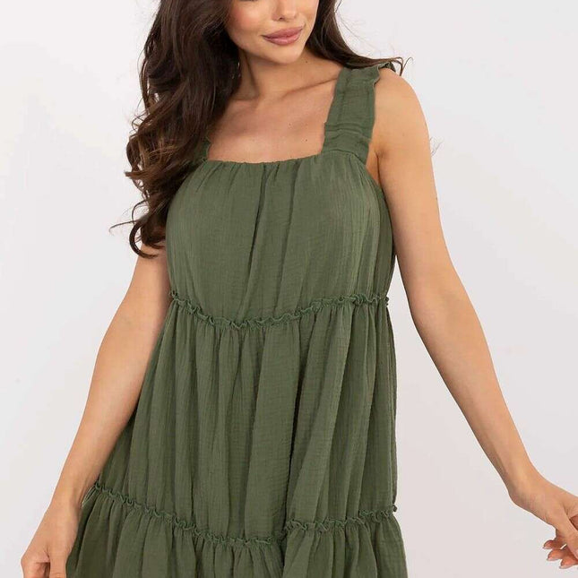 Daydress 213607 Green Lightweight Muslin Cotton Flared Dress